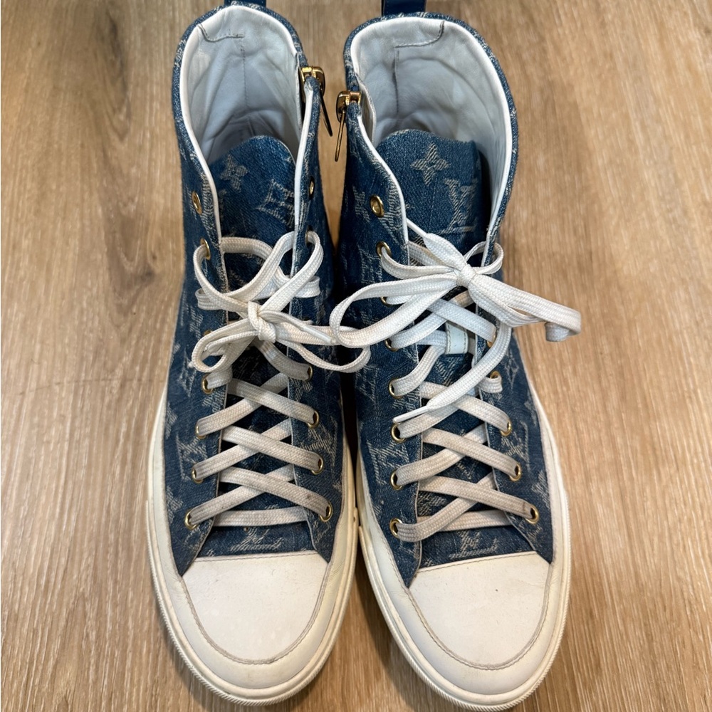Louis Vuitton Blue and White High-Top Sneakers